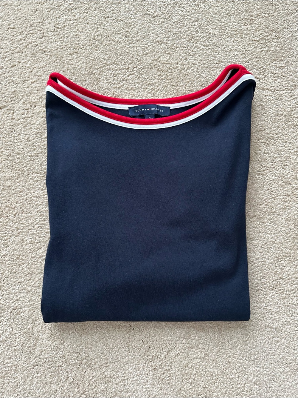 Tommy Hilfiger Black Tee with Red and White Trim NWOT